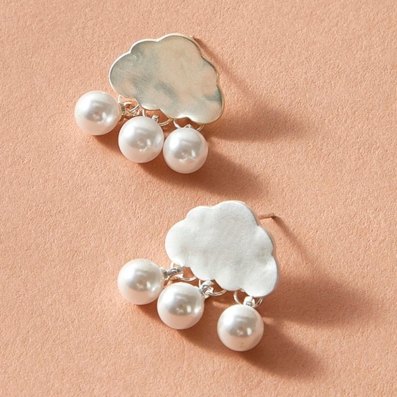 Any 2/$20! Silver Storm Clouds w/Pearl Raindrops Stud Earrings - Picture 2 of 9
